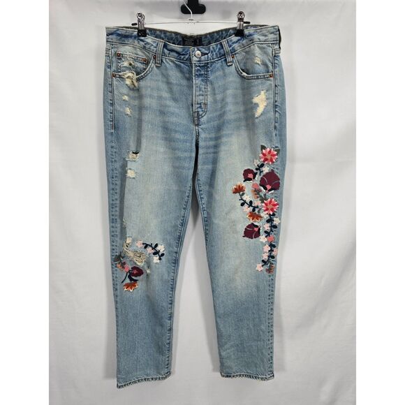 Distressed Embroidered Abercrombie Fitch Ames Low Rise Slim Boyfriend Jeans 29/8 - Picture 1 of 9